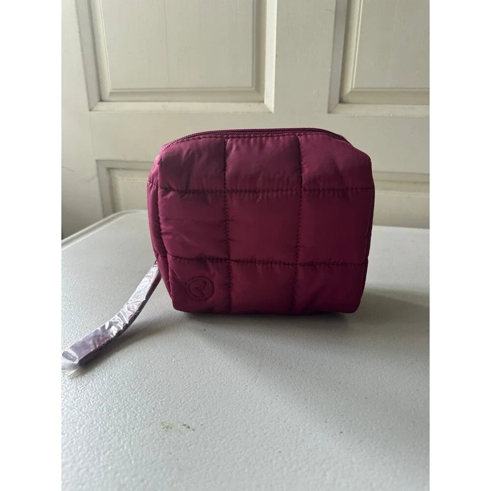 NWOT Rare Beauty by Selena Gomez Berry Puffy Quilted Nylon Essentials Zip Pouch
